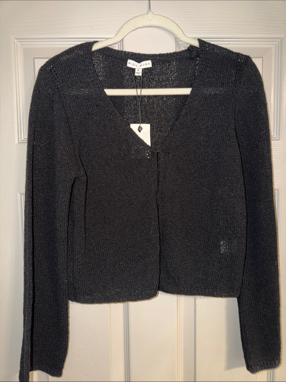 Miou Miou Black V-Neck Knit Cardigan Sweater